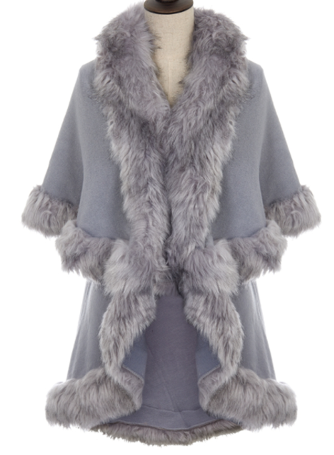 Faux Fur Trim Wrap - Grey