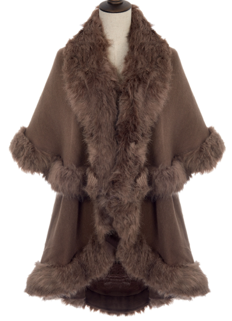 Faux Fur Trim Wrap - Chocolate