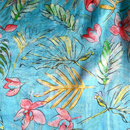 Silk Fern Scarf - Turquoise, Coral & Green