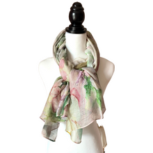 Silk Watercolour Scarf - Green and Pink