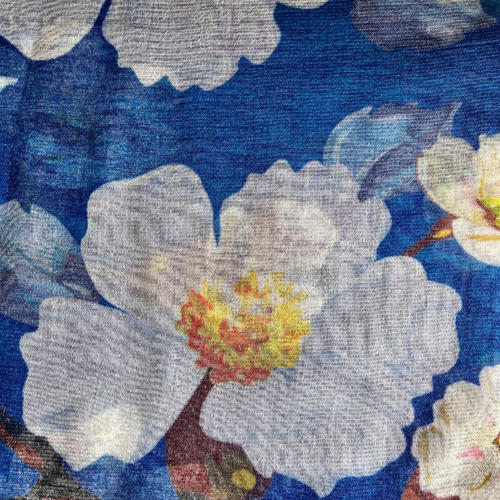 Silk Flower Scarf - Bright Blue