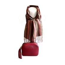 Unisex Wool Scarf - Brown, Red & taupe