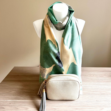 Genoa Bag, Grey/green Soft Scarf, & Tassel