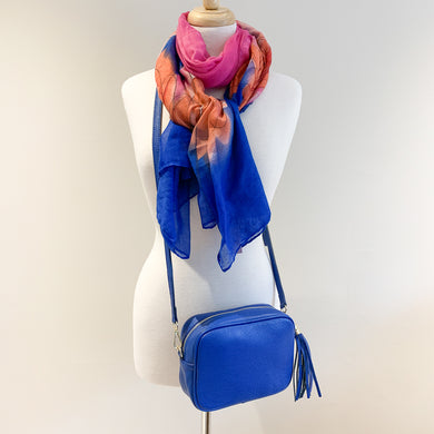 Genoa Handbag and Bright Blue Flower Scarf