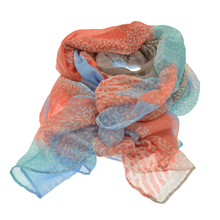 Blue Taupe & Coral Patchwork Scarf