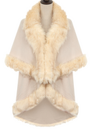 Faux Fur Trim Wrap - Cream