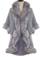 Faux Fur Trim Wrap - Grey