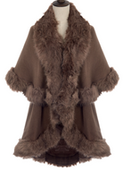 Faux Fur Trim Wrap - Chocolate