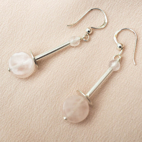 Earrings - Rose Quartz Long