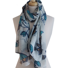 Leaves and Flowers Scarf - Blue